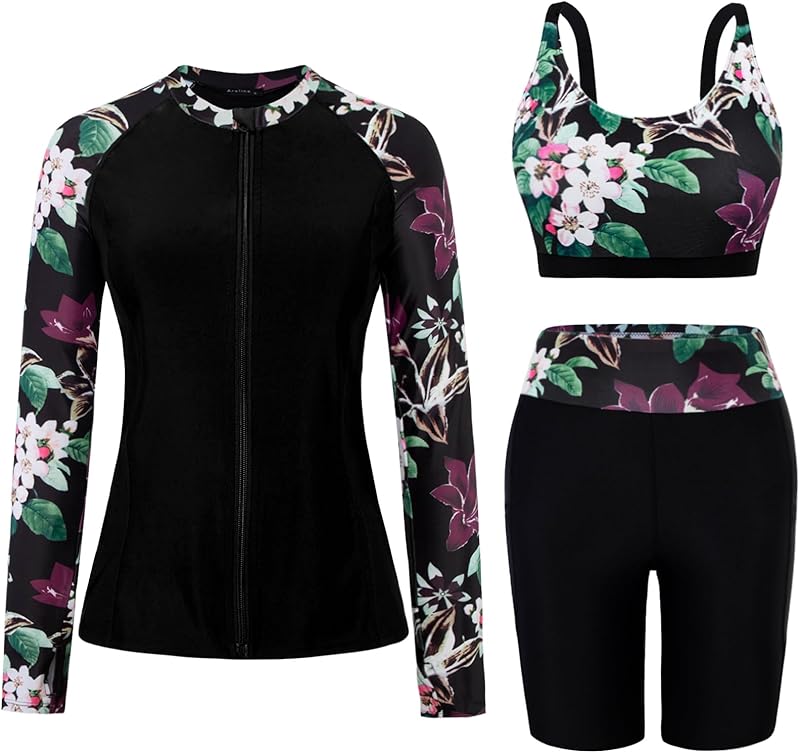 Arolina Womens Rash Guard Long Sleeve Swim Shirts Swimsuit 2025 Bathing Suit with Womens Swim Shorts & Two Pockets - TrendyLookz