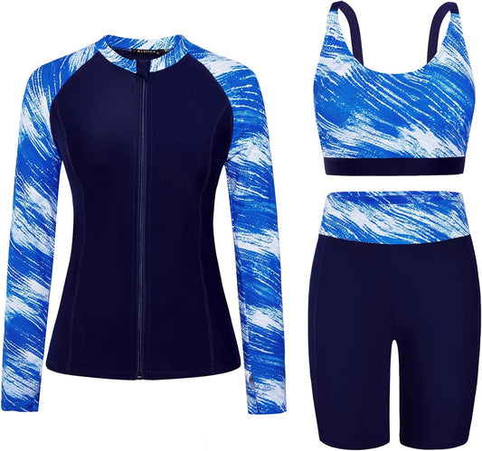 Arolina Womens Rash Guard Long Sleeve Swim Shirts Swimsuit 2025 Bathing Suit with Womens Swim Shorts & Two Pockets - TrendyLookz