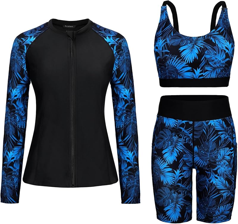 Arolina Womens Rash Guard Long Sleeve Swim Shirts Swimsuit 2025 Bathing Suit with Womens Swim Shorts & Two Pockets - TrendyLookz