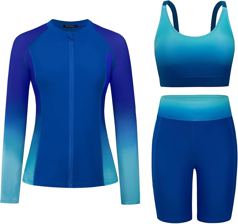 Arolina Womens Rash Guard Long Sleeve Swim Shirts Swimsuit 2025 Bathing Suit with Womens Swim Shorts & Two Pockets - TrendyLookz
