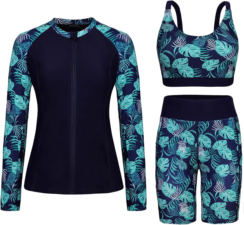 Arolina Womens Rash Guard Long Sleeve Swim Shirts Swimsuit 2025 Bathing Suit with Womens Swim Shorts & Two Pockets - TrendyLookz