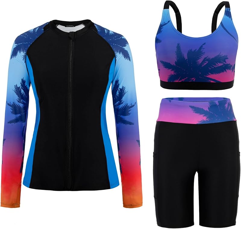 Arolina Womens Rash Guard Long Sleeve Swim Shirts Swimsuit 2025 Bathing Suit with Womens Swim Shorts & Two Pockets - TrendyLookz