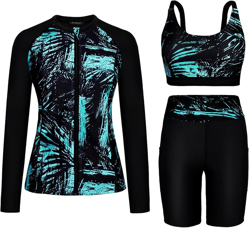 Arolina Womens Rash Guard Long Sleeve Swim Shirts Swimsuit 2025 Bathing Suit with Womens Swim Shorts & Two Pockets - TrendyLookz