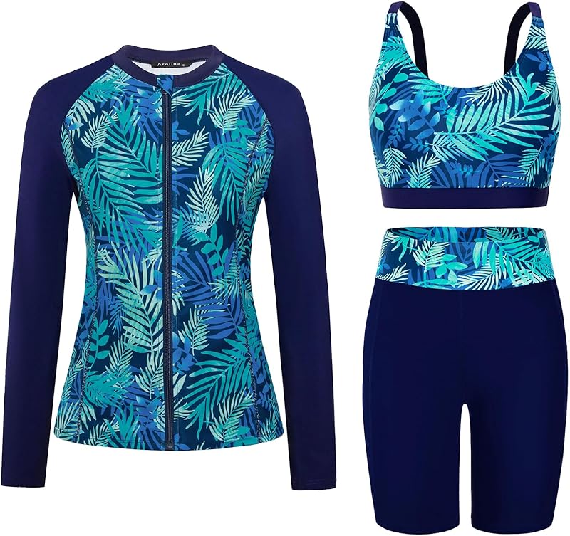 Arolina Womens Rash Guard Long Sleeve Swim Shirts Swimsuit 2025 Bathing Suit with Womens Swim Shorts & Two Pockets - TrendyLookz