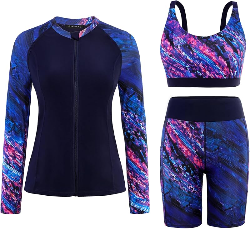 Arolina Womens Rash Guard Long Sleeve Swim Shirts Swimsuit 2025 Bathing Suit with Womens Swim Shorts & Two Pockets - TrendyLookz