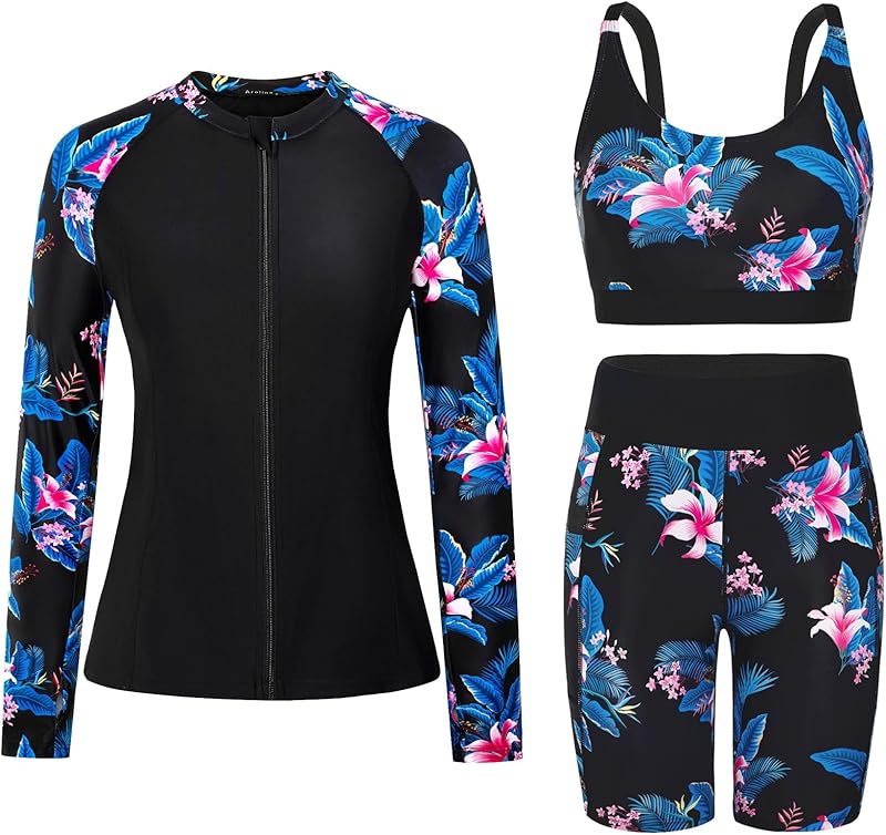 Arolina Womens Rash Guard Long Sleeve Swim Shirts Swimsuit 2025 Bathing Suit with Womens Swim Shorts & Two Pockets - TrendyLookz