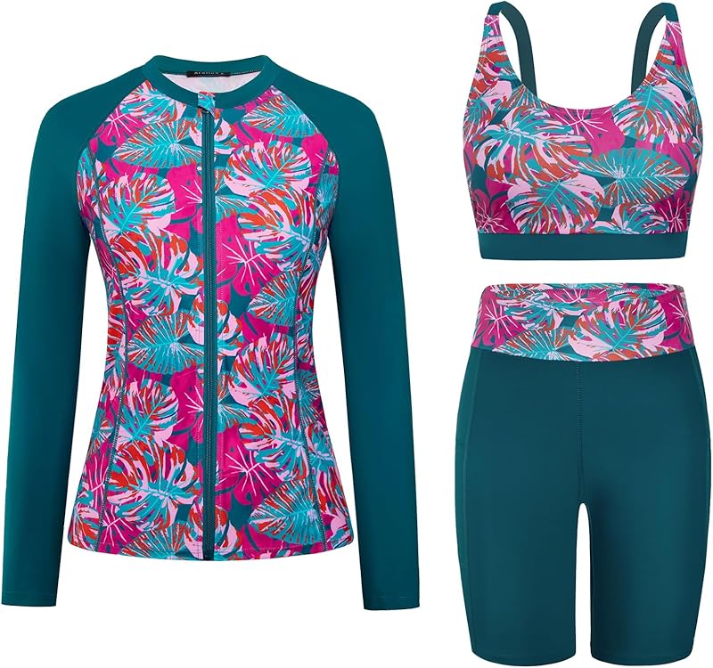 Arolina Womens Rash Guard Long Sleeve Swim Shirts Swimsuit 2025 Bathing Suit with Womens Swim Shorts & Two Pockets - TrendyLookz