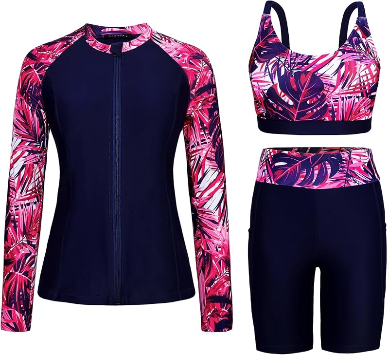 Arolina Womens Rash Guard Long Sleeve Swim Shirts Swimsuit 2025 Bathing Suit with Womens Swim Shorts & Two Pockets - TrendyLookz