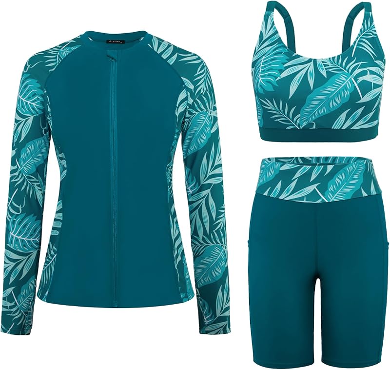 Arolina Womens Rash Guard Long Sleeve Swim Shirts Swimsuit 2025 Bathing Suit with Womens Swim Shorts & Two Pockets - TrendyLookz