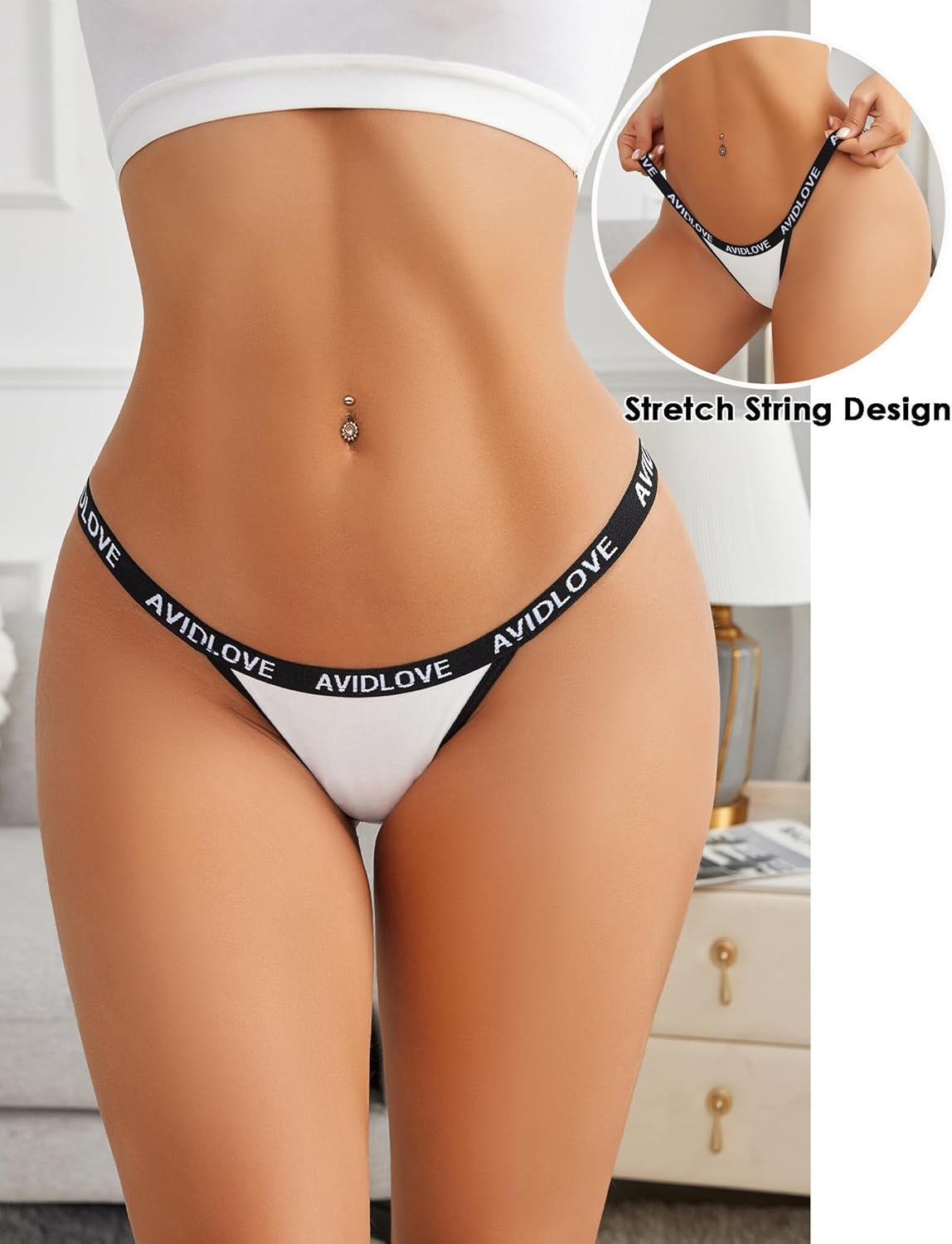 Avidlove Womens Underwear Cotton String Bikini Panties Ladies Low Rise Hipster Sexy High Cut Cheeky Underwear - TrendyLookz