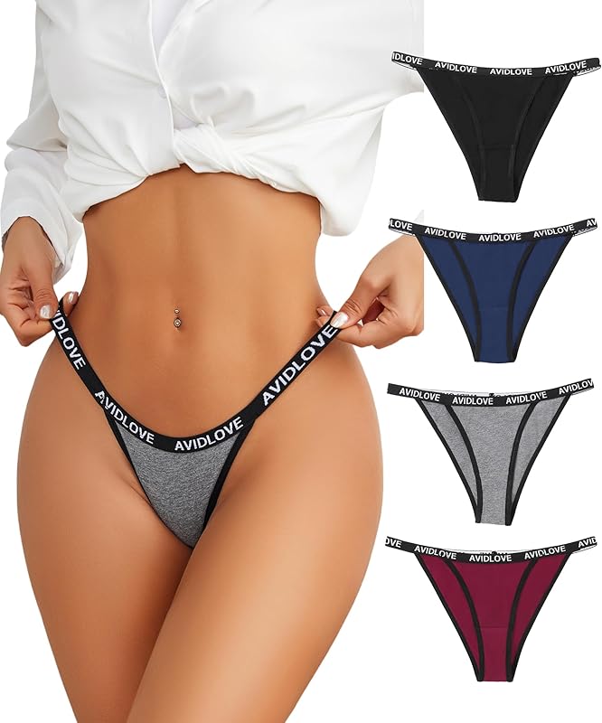 Avidlove Womens Underwear Cotton String Bikini Panties Ladies Low Rise Hipster Sexy High Cut Cheeky Underwear - TrendyLookz