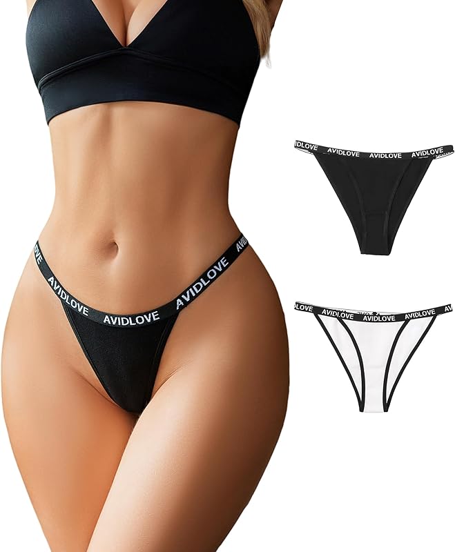 Avidlove Womens Underwear Cotton String Bikini Panties Ladies Low Rise Hipster Sexy High Cut Cheeky Underwear - TrendyLookz