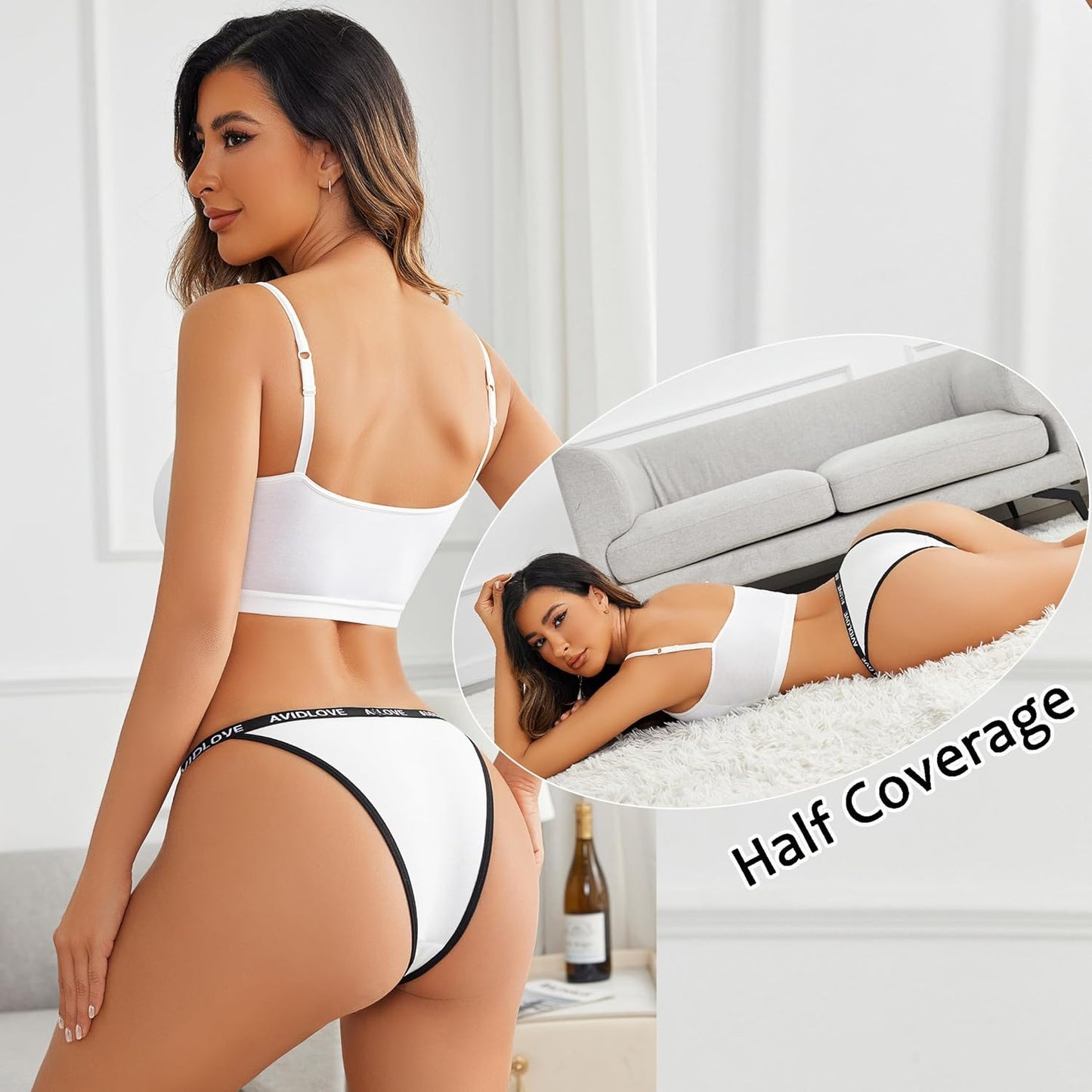 Avidlove Womens Underwear Cotton String Bikini Panties Ladies Low Rise Hipster Sexy High Cut Cheeky Underwear - TrendyLookz