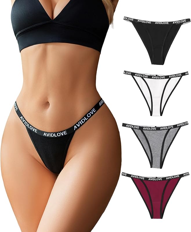 Avidlove Womens Underwear Cotton String Bikini Panties Ladies Low Rise Hipster Sexy High Cut Cheeky Underwear - TrendyLookz