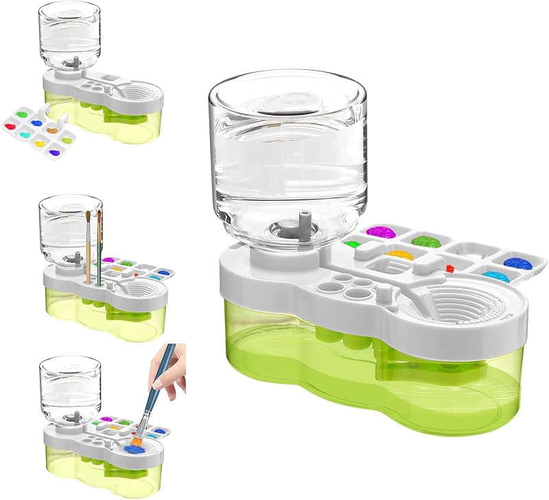 Paint Brush Cleaner with Paint Tray, 2025 Upgraded 3-in-1 Water Circulation Rinser Paintbrush Cleaner with Drain and Brush Holder, Painting Supplies for Acrylic, Watercolor, Water Based Paints Violet