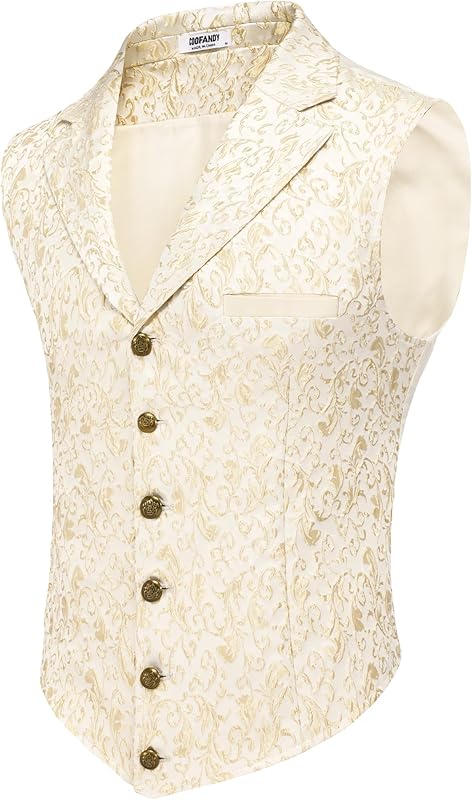 COOFANDY Mens Suit Vest Paisley Floral Victorian Vests Gothic Steampunk Formal Waistcoat Tuxedo Vests with Notched Lapels