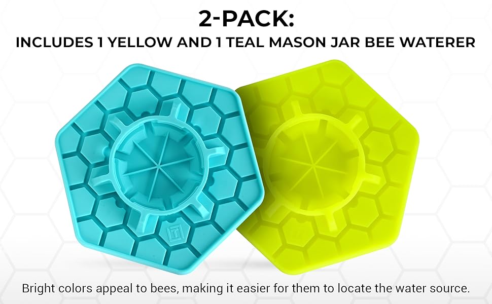 Bee Feeder for Mason Jar Made of Silicone - Bee Watering Station for Garden Compatible with Regular Mouth Mason Jars (2 Pack)