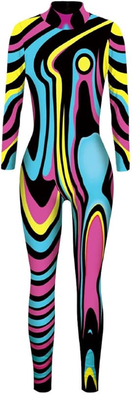 JJEUWE Women's Skeleton Halloween Bodysuit Costume Stretch Skinny Catsuit Jumpsuit