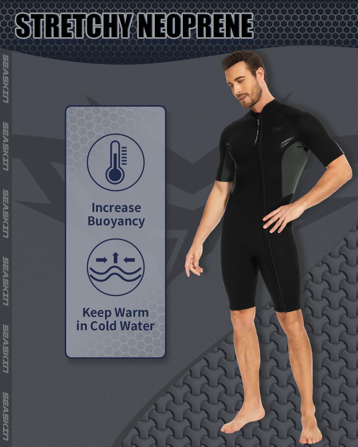 Seaskin Shorty Wetsuits for Mens Womens 2mm Front Zip Diving Suits