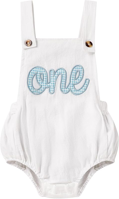 Baby Boys Girls 1st Birthday Romper Baby First Birthday Outfit Boy Solid Color Jumpsuit Cake Smash Outfit