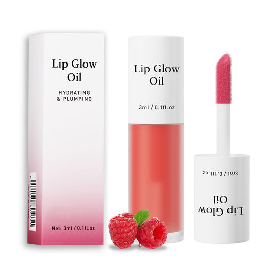 Korean Lip Oil - Fruity Flavor Lip Glow Oil, Moisturizing Hydrating & Nourishing Non-stick Cup Transparent Plumping Lip Gloss for Dry Lips & Lip Care (01#Raspberry)