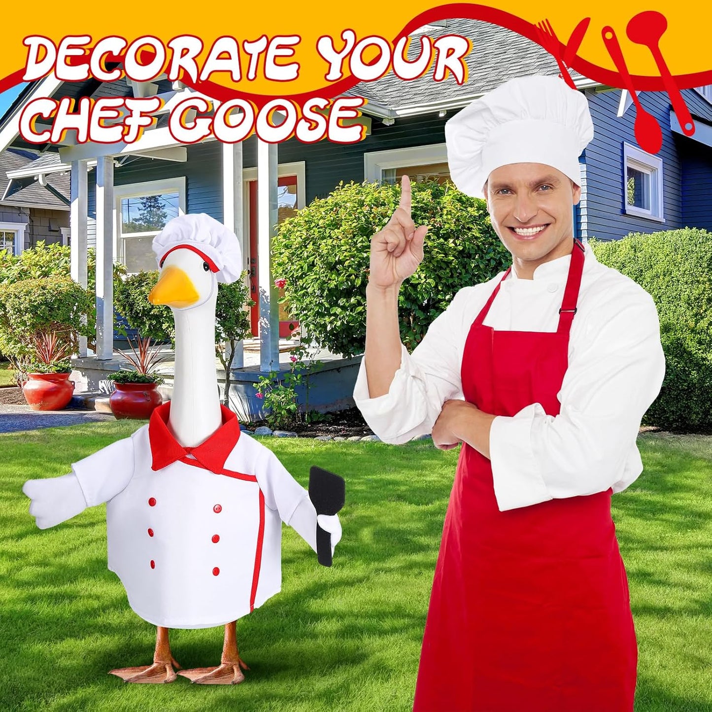 Geyoga Chef Goose Outfit Costume Yard Lawn Porch Clothes for 23'' Plastic Goose Outdoor Patio Art Decoration