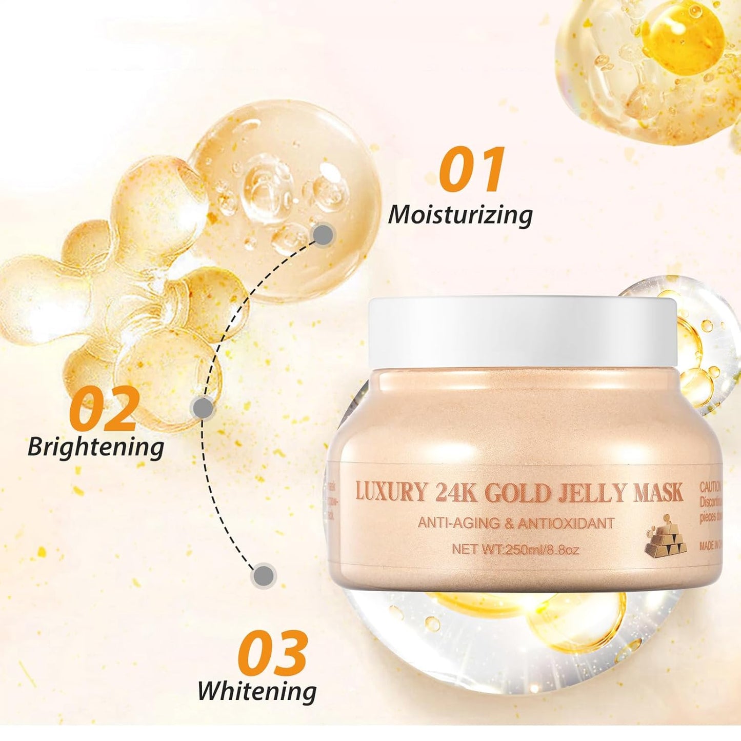 Jelly Masks Powder for Facials Professional,Hydrating Gel Powder For Facial Mask,Jelly Mask Peel-Off Face Mask for Women,Moisturizing Jelly Mask for Face Skincare,8.8 Oz（24K Gold