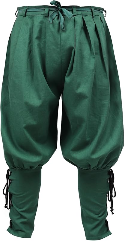 KUOIN Medieval Renaissance Ankle Banded Pants for Men Pirate Navigator Trousers Linen Bottoms