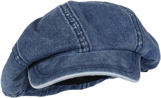 Women Denim Newsboy Cap Slouchy Newsboy Hat Visor Beret Flat Cap Vintage Oversized Cabbie Hat Cotton Octagonal Cap