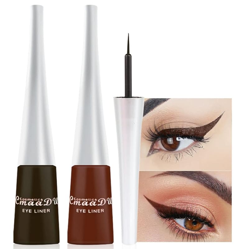 evpct 2Pcs White Black Liquid Eyeliner Set Waterproof White Eye Liners for Women Eyes Wing Eyeliner Stamps Shapes Colored Eyeliner delineador de ojos a prueba de agua contra el agua blanco para ojos