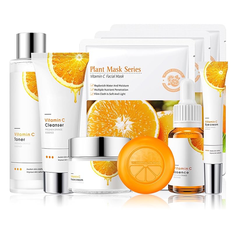 Aloe Vera Face Skincare Set,9 Pcs Aloe Vera Skin Care Set with Face Masks,Exfoliating Gel, Wash,Toner, Serum, Moisturizer Cream,Eye Cream,Moisturizing Skin Care Kit