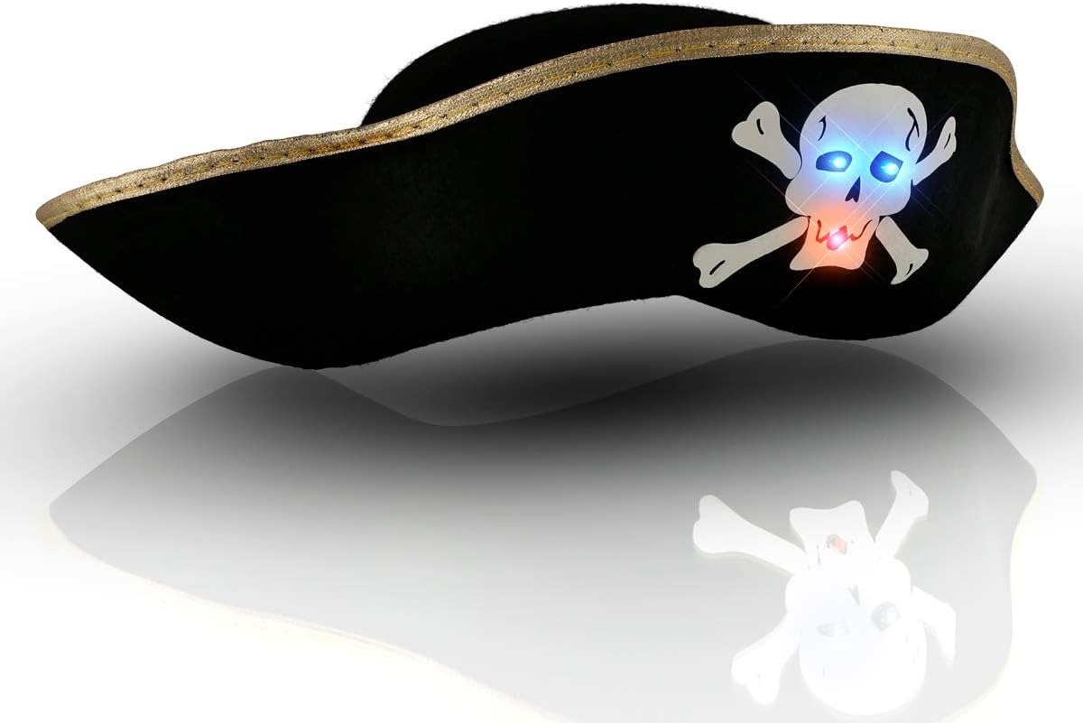 Light Up Pirate Hat with Flashing LED Skull & Crossbones Costume Accessory