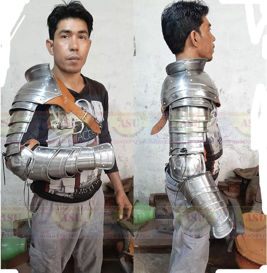 Gladiator Manica Medieval Single Arm Pauldron Spartacus Roman Warrior Sleeve Shoulder Arm Gladiator Manica Armguard Replica Armor Functional Reproduction Armour Single Hand Costume for Mens Adult Size