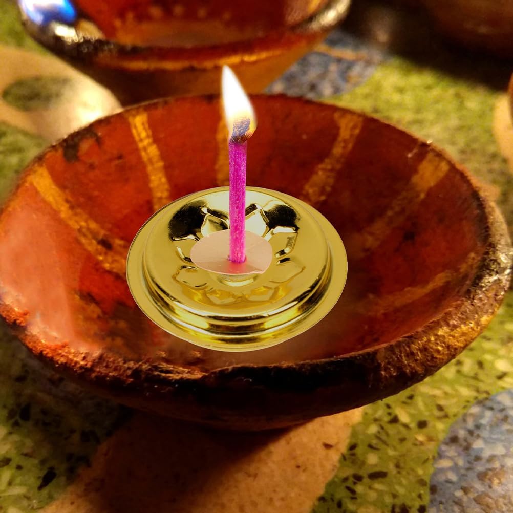 DOITOOL 15pcs Butter Lamp Oil Float Candle Holder Floating Wicks for Oil Candles Lamp Wick Holders Wick Floating Disc Stand Butter Lamp Holder Floating Wicks Stand Metal Wicks Disc Tray