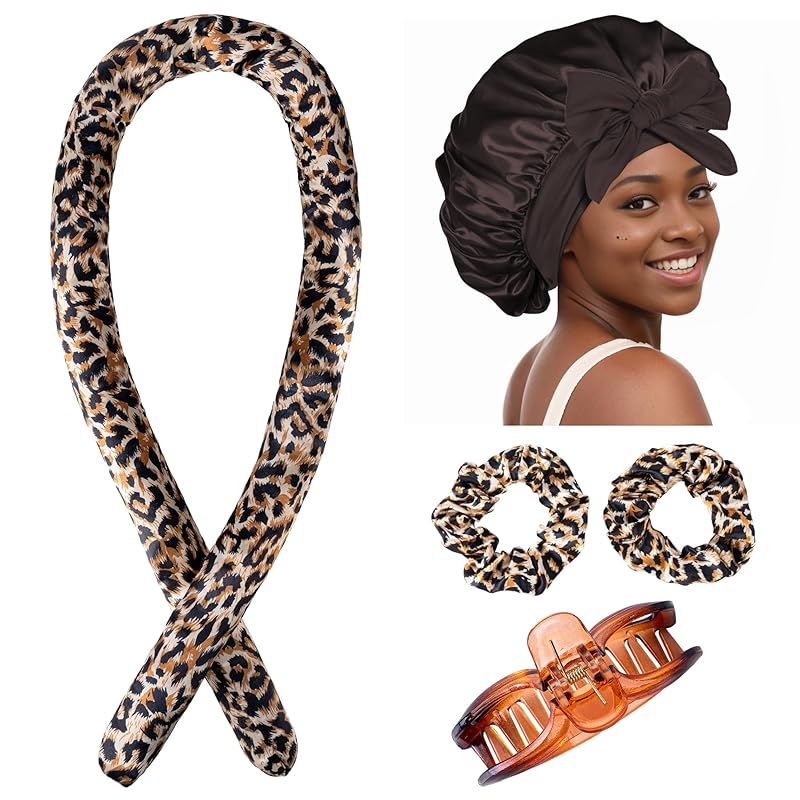 Heatless Hair Curler,Blowout Heatless Curls Overnight,No Heat Curling Rod Set with Satin Bonnet for Sleep in,Pink