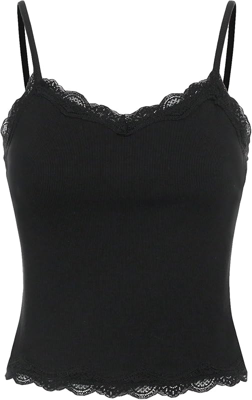 SOLY HUX Girl's Sleeveless Lace Trim Camisoles Spaghetti Strap Ribbed Crop Tank Tops