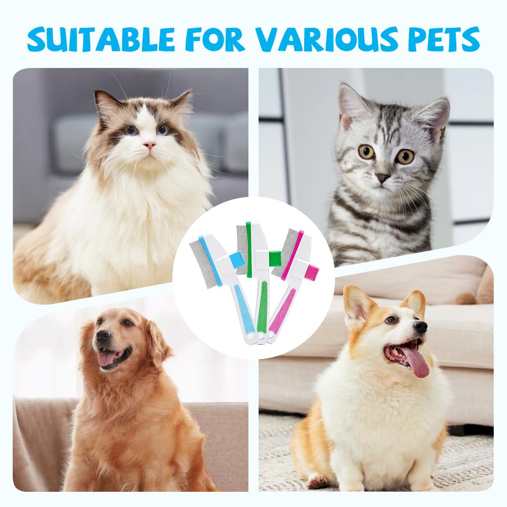 Pet Hair Removal Comb Flea Comb, Cat Brush with Release Button, Cat Grooming Brushes for Indoor Cats Shedding, Cleaning Shedding Pet Hair Remover for Dogs Cats Pet Grooming Brush Tool (Blue, 1PC)