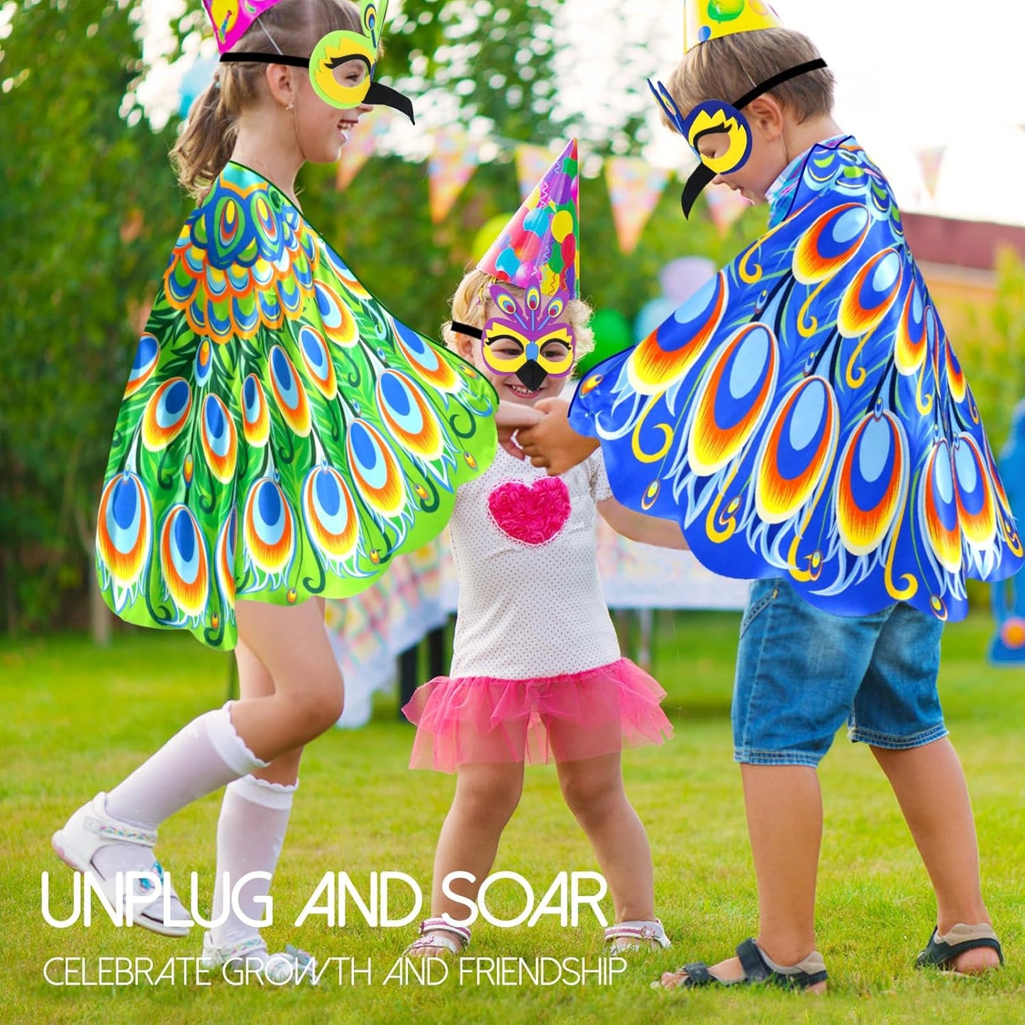 iROLEWIN Toddler Peacock-Bird-Costume for Kids Dress-Up Wings 3D Bird Mask Feathered Cape as Animal Jungle Party Toys Gifts