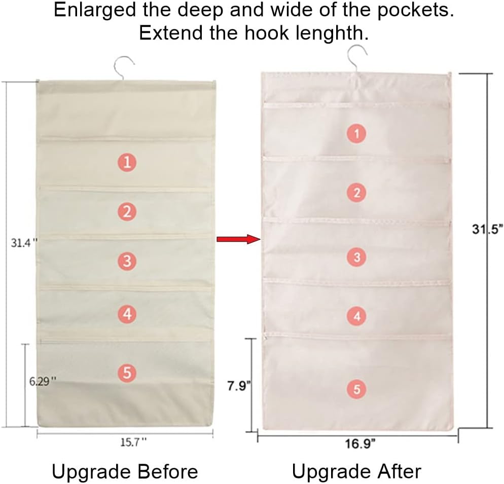 Enlarged Closet Hanging Bra Organizer with Rotating Metal Hanger, Dual Sided Wall Shelf Wardrobe Mesh Pockets Hanging Storage Bag for Bra Socks Underwear Underpants