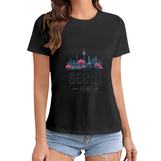 Gildan T-shirt Women Seoul Skyline And Tradition  Spring and Summer Round Neck Short-sleeved Tops Women's Casual Sports T-shirt