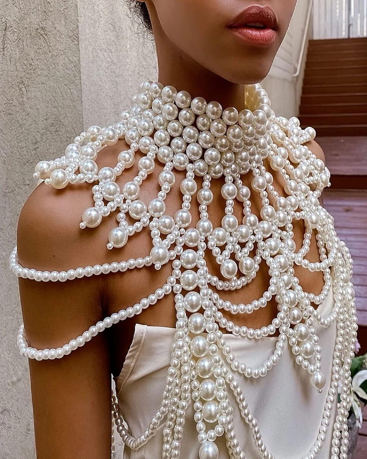 CCbodily Pearl Body Chain Bra - Fashion Shoulder Necklaces Bra Chain Body Jewelry