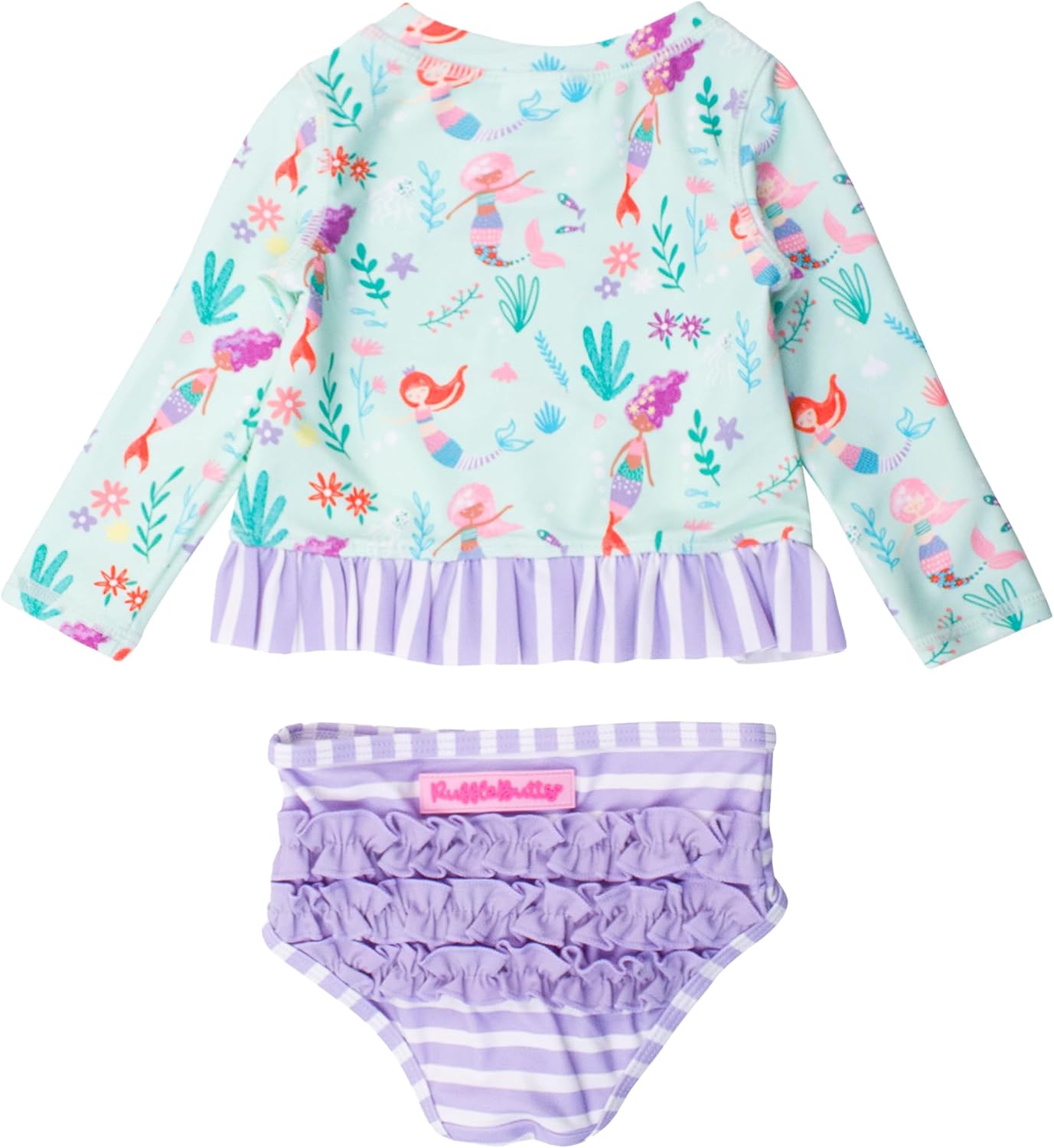 RuffleButts Baby/Toddler Girls Long Sleeve Rash Guard UPF50+ Sun Protected Bikini Swimsuit