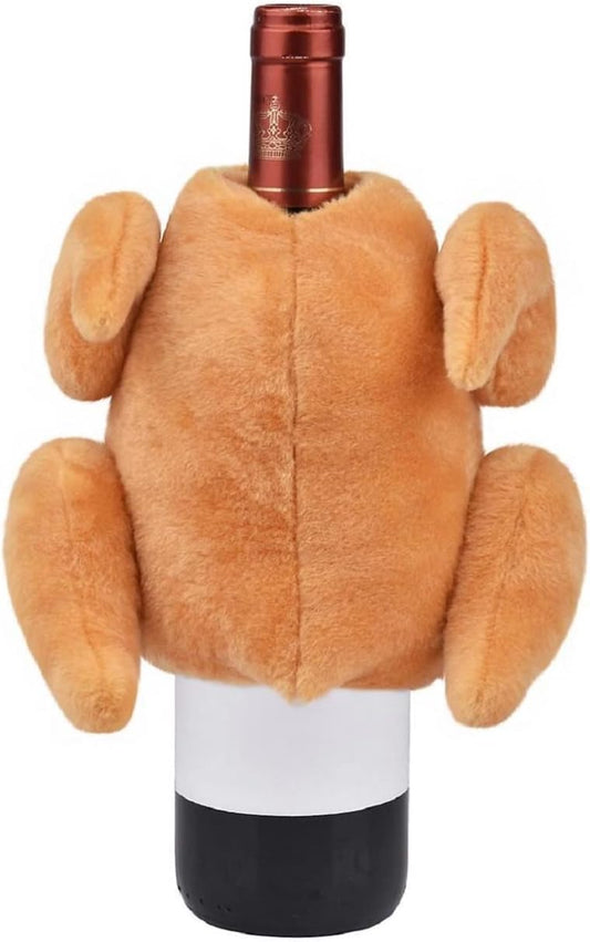 Celebrate Fall Together Dinner Turkey Wine Bottle Cover, Brown, 8inchH x 4inchW x 7inchL