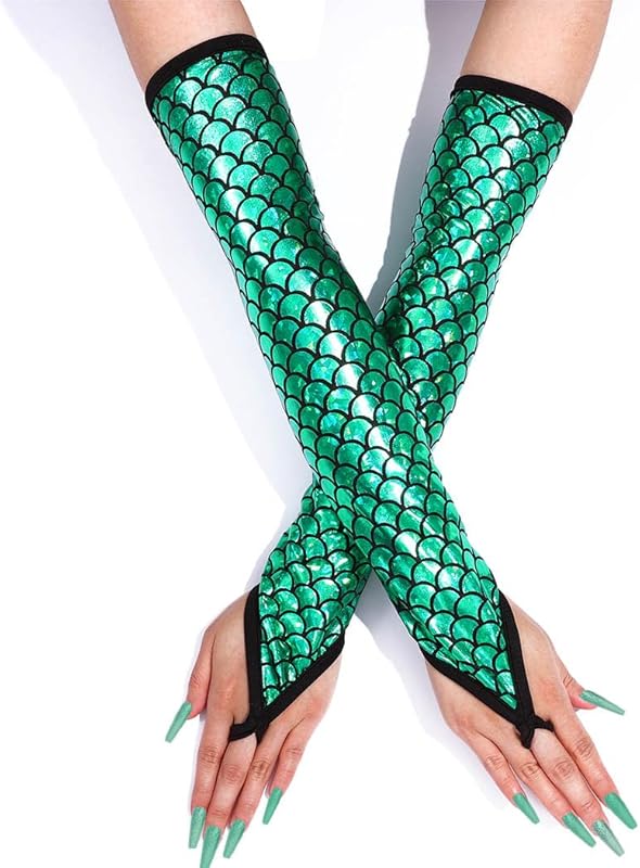 Fashion Gloves Sparkle Fingerless Long Glove Fish Scale Arm Sleeves Rave Party Costume for Women and Girls