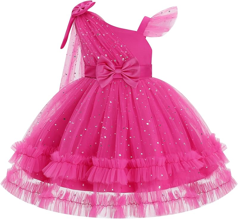 OBEEII Toddler Baby Girls Pageant Dress Sequins Heart Tulle Tutu Dress Flower Wedding Princess Birthday Party Prom Gown