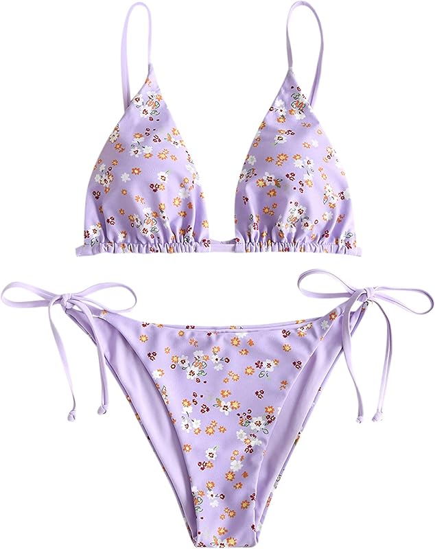 ZAFUL Women's Triangle Bikini Floral String Bikini Set Two Piece Swimsuit Bathing Suits