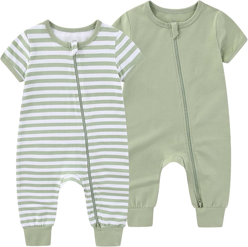 Baby Boy Girl 2 Pack Romper Infant Short Sleeve 2 Way Zipper One Piece Jumpsuits Newborn Clothes 0-24 Months