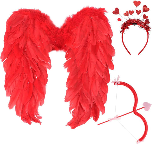 TENDYCOCO Cupid Costume Set Cupid Bow and Arrow Angel Wings Cupid Prop Heart Headband Valentines Halloween Costume for Cosplay Kids Children Valentine's Day