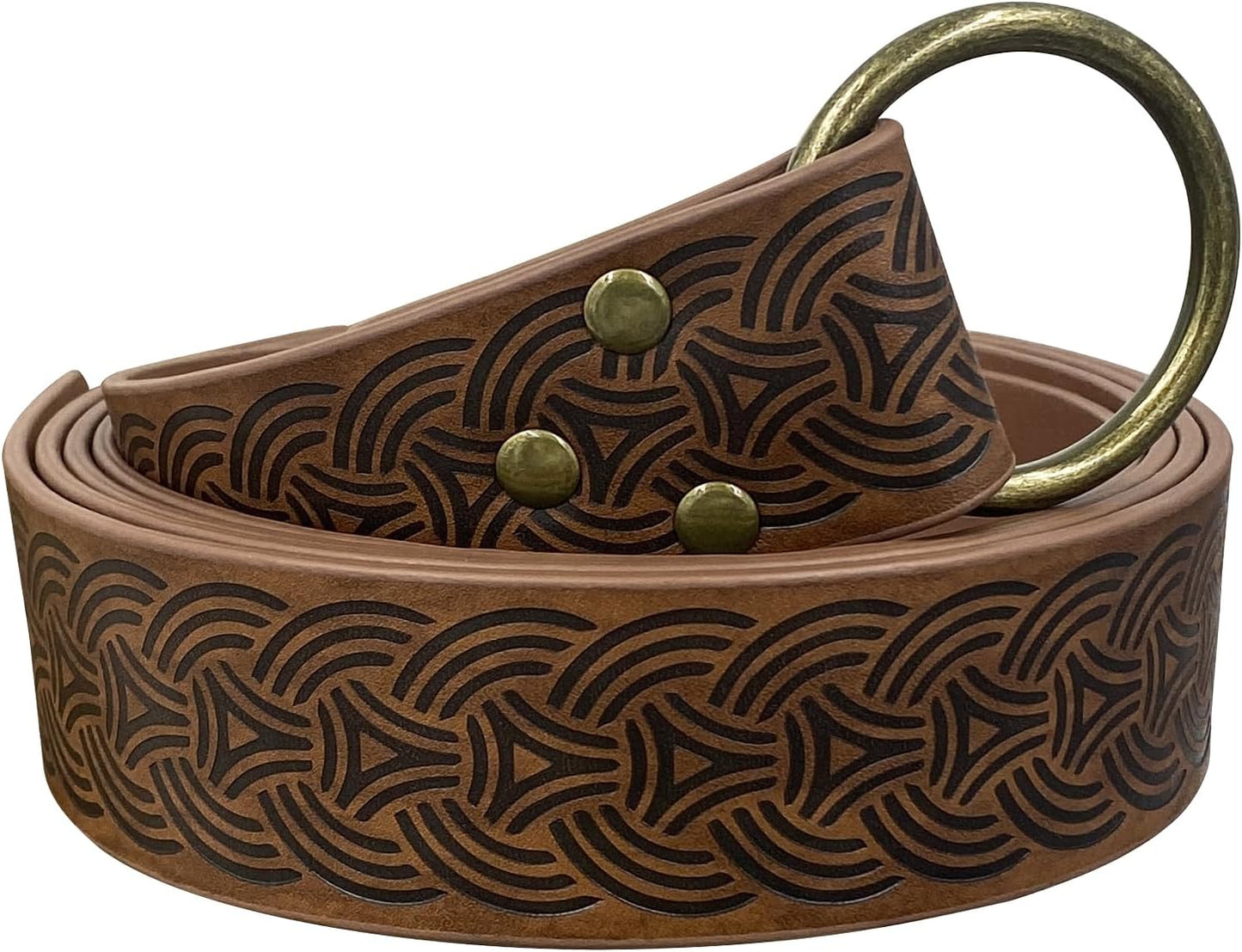 HiiFeuer Medieval Embossed PU Leather O-Ring Belt, Retro Renaissance Knight Belt