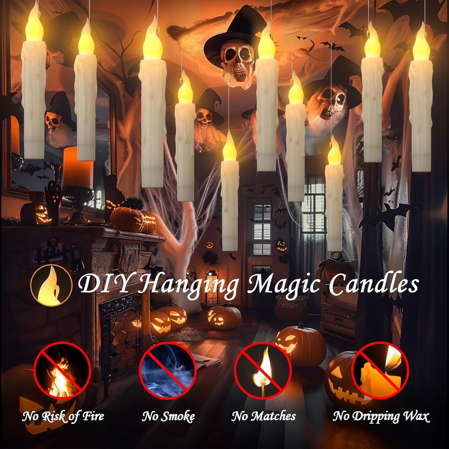 PChero 6pcs Flameless Taper Candles with Timer, 6.7" LED Battery Operated Tapered Candlesticks with Warm Yellow Flickering Flame, Dripless Candles for Halloween Themed Party Xmas Home Decorations